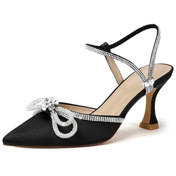 Elegant Black Rhinestone Heels for Women Sparkly Party Pumps