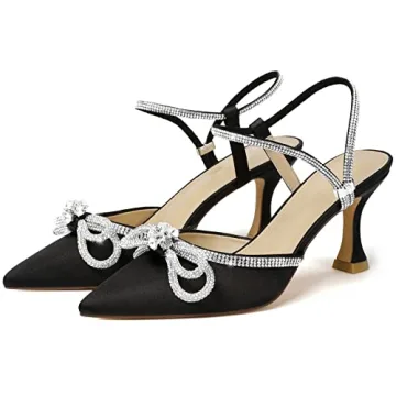 Elegant Black Rhinestone Heels for Women Sparkly Party Pumps