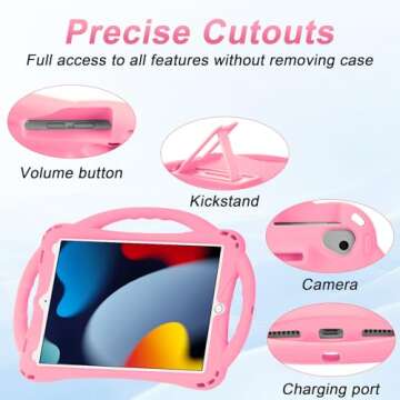 Adocham Kids Case for iPad 9th/8th/7th Generation,Kids iPad 10.2 Case with Stand Handle and Strap,Lightweight Shockproof Silicone Kids iPad Cover 10.2 inch 2021/2020/2019 (Pink)