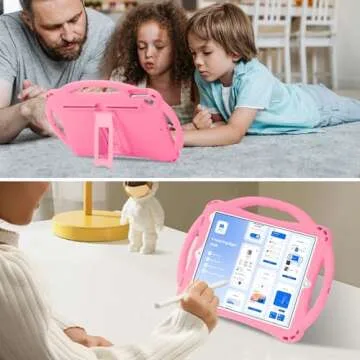 Adocham Kids Case for iPad 9th/8th/7th Generation,Kids iPad 10.2 Case with Stand Handle and Strap,Lightweight Shockproof Silicone Kids iPad Cover 10.2 inch 2021/2020/2019 (Pink)