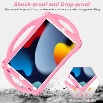 Adocham Kids Case for iPad 9th/8th/7th Generation,Kids iPad 10.2 Case with Stand Handle and Strap,Lightweight Shockproof Silicone Kids iPad Cover 10.2 inch 2021/2020/2019 (Pink)