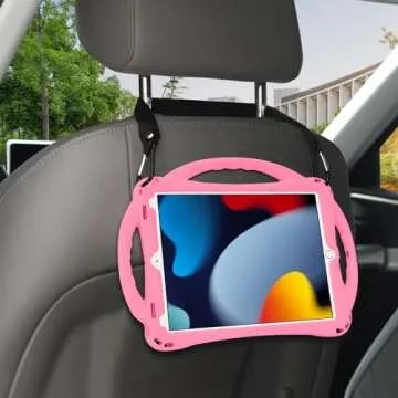 Adocham Kids Case for iPad 9th/8th/7th Generation,Kids iPad 10.2 Case with Stand Handle and Strap,Lightweight Shockproof Silicone Kids iPad Cover 10.2 inch 2021/2020/2019 (Pink)