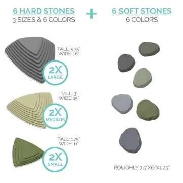 JumpOff Jo - Rocksteady - Balance & Coordination Enhancing Blocks and Stepping Foam Stones, Sensory Toys for Kids - Indoor and Outdoor Obstacle Course (Camo Green, Plus)