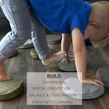 JumpOff Jo - Rocksteady - Balance & Coordination Enhancing Blocks and Stepping Foam Stones, Sensory Toys for Kids - Indoor and Outdoor Obstacle Course (Camo Green, Plus)