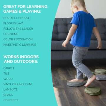 JumpOff Jo - Rocksteady - Balance & Coordination Enhancing Blocks and Stepping Foam Stones, Sensory Toys for Kids - Indoor and Outdoor Obstacle Course (Camo Green, Plus)