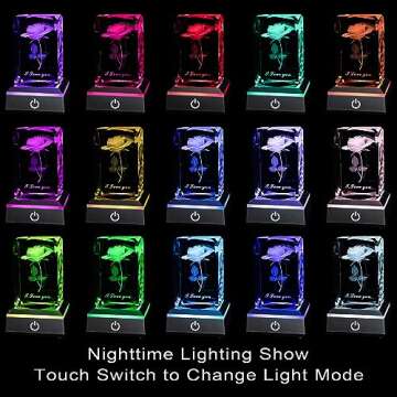 hochance 3D Rose Crystal Multicolor Nightlight,I Love You Decolamp,Perfect Valentines Day Gifts Idea...
