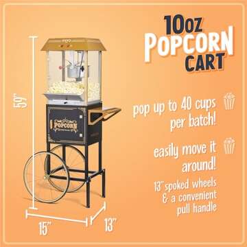 Nostalgia Popcorn Maker Machine - Professional Cart With 10 Oz Kettle Makes Up to 40 Cups - Vintage ...