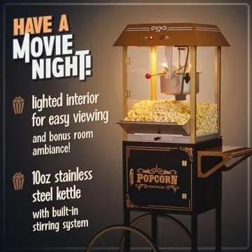 Nostalgia Popcorn Maker Machine - Professional Cart With 10 Oz Kettle Makes Up to 40 Cups - Vintage Lincoln Popper Popcorn Machine Movie Theater Style - Black