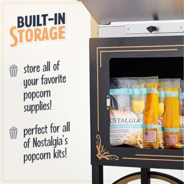 Nostalgia Popcorn Maker Machine - Professional Cart With 10 Oz Kettle Makes Up to 40 Cups - Vintage Lincoln Popper Popcorn Machine Movie Theater Style - Black