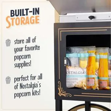 Nostalgia Popcorn Maker Machine - Professional Cart With 10 Oz Kettle Makes Up to 40 Cups - Vintage Lincoln Popper Popcorn Machine Movie Theater Style - Black