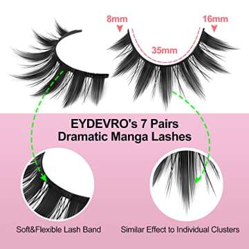 False Eyelashes Manga Anime Lashes for Cosplay Spiky Mink Extensions by EYDEVRO