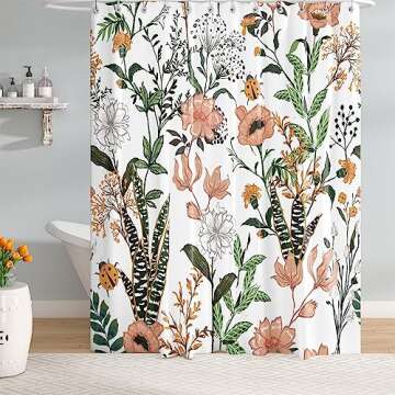 BIVINAR Green Boho Floral Long Shower Curtain 72 x 78 Inch, Flower Leaves Boho Chic Bathroom Curtain...