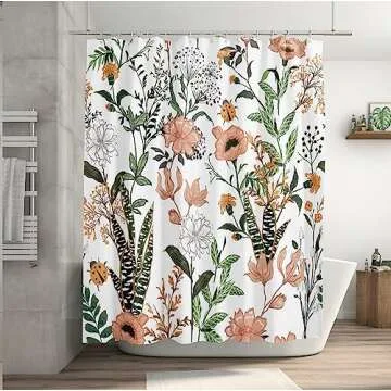 BIVINAR Green Boho Floral Shower Curtain for Modern Bathrooms