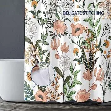 BIVINAR Green Boho Floral Shower Curtain for Modern Bathrooms