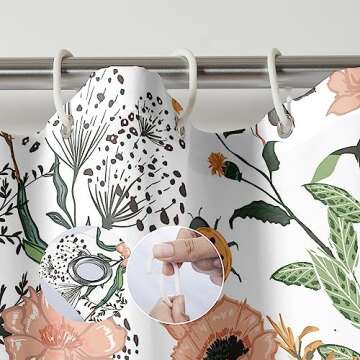 BIVINAR Green Boho Floral Long Shower Curtain 72 x 78 Inch, Flower Leaves Boho Chic Bathroom Curtain, Waterproof Fabric Plant Bathroom Shower Curtains