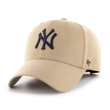 47 Brand MLB New York Yankees Cap B-MVP17WBV-KHA, Stylish Beige/Khaki Curved Visor for Men