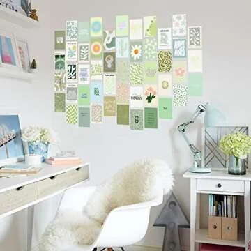 Sage Green Room Decor Aesthetic, Danish Pastel Wall Collage Kit Aesthetic Pictures, Sage Green Decor for Bedroom, Preppy Room Decor for Teen Girls Bedroom, Danish Pastel Posters for Women Bedrooms