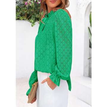 PRETTYGARDEN Womens Eyelet Long Sleeve Top Dressy Casual Hollow Out Button Up Lace Shirts Blouse(Bright Green,Large)