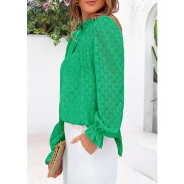 PRETTYGARDEN Womens Eyelet Long Sleeve Top Dressy Casual Hollow Out Button Up Lace Shirts Blouse(Bright Green,Large)