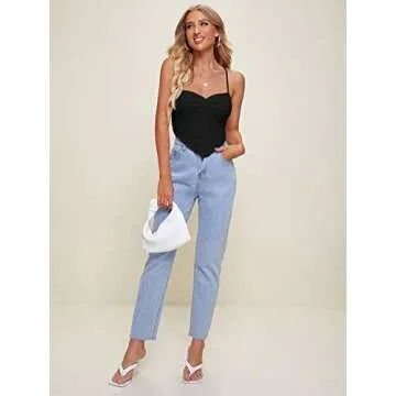 Verdusa Women's Criss Cross Backless Strappy Asymmetrical Hem Crop Cami Top