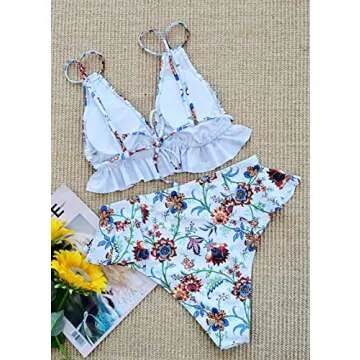 Stylish SPORLIKE Ruffle High Waisted Swimsuit for Women