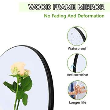 NeuType Arched Full Length Mirror, 71"x27", Large Full Body Mirror with Wood Frame, Shatter Protection, Wall-Mounted Mirrors for Living Room or Dressing Room-Black(Wood Arched