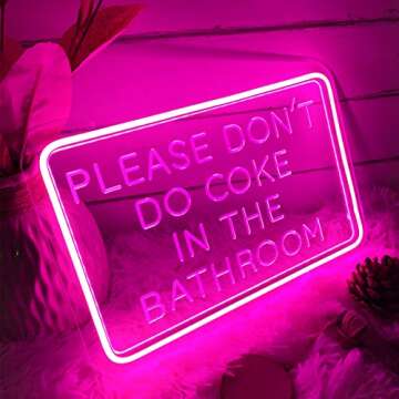 Neon Sign Please Dont Do Coke in The Bathroom For Wall Decor 3D Art Carving Design Indoor Bedroom Led Neon Signs Backdrop Flex Christmas Party Wedding Living Room Birthday Gift(Pink,USB,30×20CM)