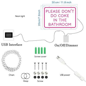 Neon Sign Please Dont Do Coke in The Bathroom For Wall Decor 3D Art Carving Design Indoor Bedroom Led Neon Signs Backdrop Flex Christmas Party Wedding Living Room Birthday Gift(Pink,USB,30×20CM)