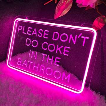 Neon Sign Please Dont Do Coke in The Bathroom For Wall Decor 3D Art Carving Design Indoor Bedroom Led Neon Signs Backdrop Flex Christmas Party Wedding Living Room Birthday Gift(Pink,USB,30×20CM)