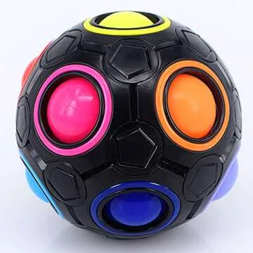 LiangCuber Rainbow Ball Magic Cube Puzzle Toy Magic Rainbow Ball Cube Brain Teaser with 11 Rainbow Colors(Black Version)