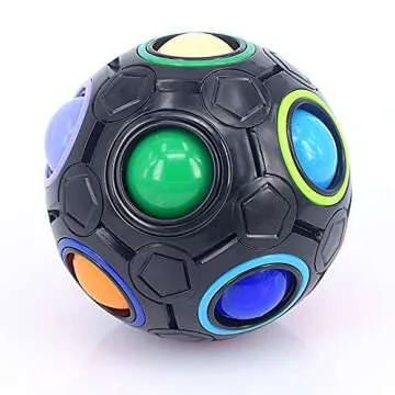 LiangCuber Rainbow Ball Magic Cube Puzzle Toy Magic Rainbow Ball Cube Brain Teaser with 11 Rainbow Colors(Black Version)