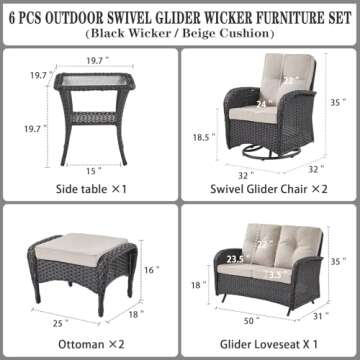 Belord Wicker Patio Conversation Set - 6 Pieces Outdoor Comfort