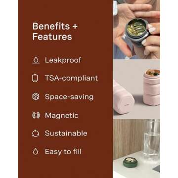 Cadence Travel Containers - Pill Case Set - Magnetic Travel Capsules - A Daily Pill Box for Supplements & Vitamins - Contains 7 Flex Smalls (0.56oz) with Labels for Everyday of The Week - Eucalyptus