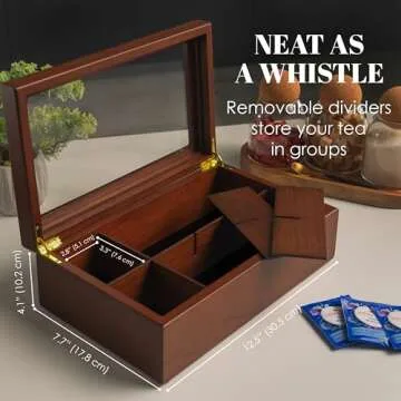 Tea Box - Luxury Wooden Tea Bag Organizer from The Apace Premier Collection - 8 Compartment Tea Storage Chest Container - Elegantly Handmade w/Scratch Resistant Window