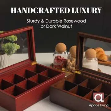Tea Box - Luxury Wooden Tea Bag Organizer from The Apace Premier Collection - 8 Compartment Tea Storage Chest Container - Elegantly Handmade w/Scratch Resistant Window