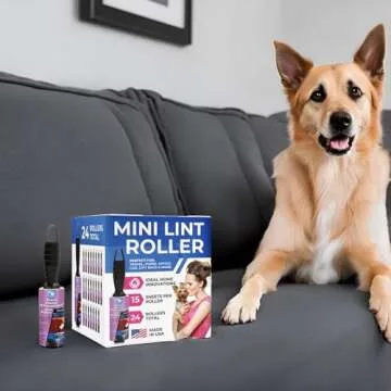 Mini Lint Rollers for Travel – Made in USA – 24 Rolls, 360 Sheets – Small Lint Removers for Pet Hair, Dust, and Debris – Extra Sticky, Easy Peel for Clothes, Furniture, and Car – Portable & Durable