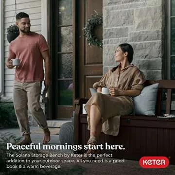 Keter Solana 70 Gallon Storage Bench Deck Box for Patio Furniture, Front Porch Decor and Outdoor Seating – Perfect to Store Garden Tools, Brown/Brown