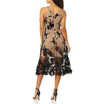 Dress the Population womens Audrey Spaghetti Strap Midi A-line 3d Floral Special Occasion Dress, Bla...
