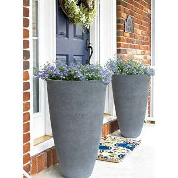 LA JOLIE MUSE Set of 2 Tall Planters with Trays, 20 Inch Indoor/Outdoor Tall Planters,Large Grey Flower Pots,Tree Planters for Front Door,Patio and Deck