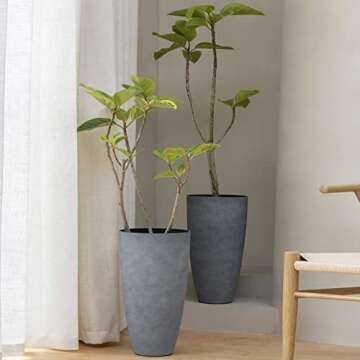 LA JOLIE MUSE Set of 2 Tall Planters with Trays, 20 Inch Indoor/Outdoor Tall Planters,Large Grey Flower Pots,Tree Planters for Front Door,Patio and Deck