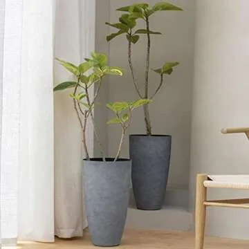 LA JOLIE MUSE Set of 2 Tall Planters with Trays, 20 Inch Indoor/Outdoor Tall Planters,Large Grey Flower Pots,Tree Planters for Front Door,Patio and Deck