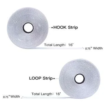 16 Feet Length 0.75 Inch Width Hook and Loop with Strong Self Adhesive Tape Strip Fastener (White)