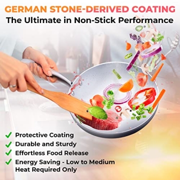 Mueller 10-Inch Non-Stick Fry Pan, No PFOA or APEO, Heavy Duty German Stone Coating Cookware, Aluminum Body, EverCool Stainless Steel Handle, Black