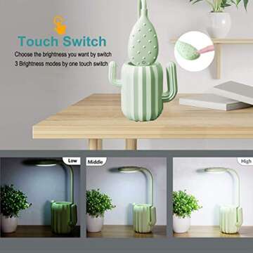 XHAIZ Small Desk Lamp with Pen Holder, Table Lamp with 3 Brightness Levels, Flexible Gooseneck, Touch Control for Kids, Home Office