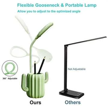 XHAIZ Small Desk Lamp with Pen Holder, Table Lamp with 3 Brightness Levels, Flexible Gooseneck, Touch Control for Kids, Home Office