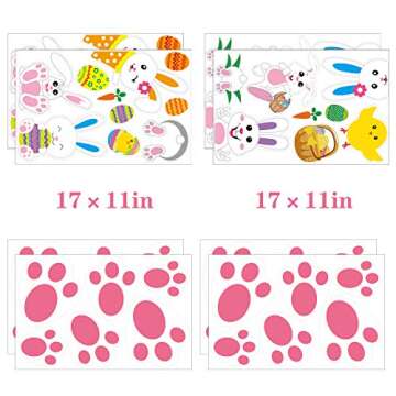 Tifeson Easter Decorations Set Include 24 PCS Easter Bunny Paw Print Floor Stickers, 36 PCS Easter Window Stickers - Rabbit Footprint, Egg, Bunny, Chick Decals for Home Office Kids School