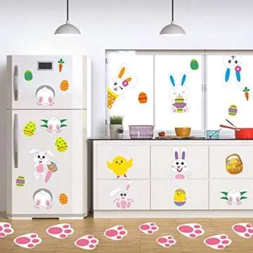 Tifeson Easter Decorations Set Include 24 PCS Easter Bunny Paw Print Floor Stickers, 36 PCS Easter Window Stickers - Rabbit Footprint, Egg, Bunny, Chick Decals for Home Office Kids School