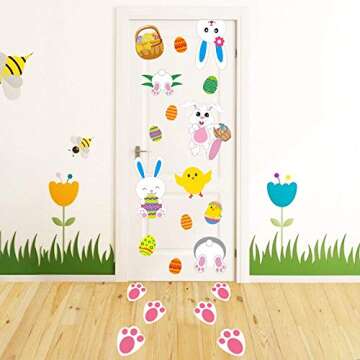 Tifeson Easter Decorations Set Include 24 PCS Easter Bunny Paw Print Floor Stickers, 36 PCS Easter Window Stickers - Rabbit Footprint, Egg, Bunny, Chick Decals for Home Office Kids School