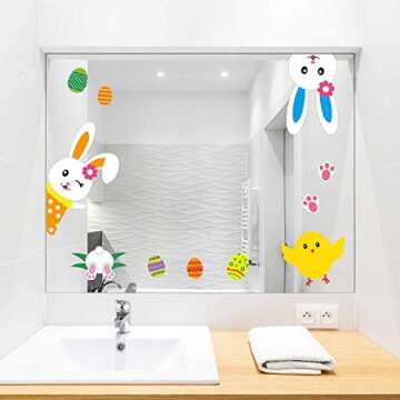 Tifeson Easter Decorations Set Include 24 PCS Easter Bunny Paw Print Floor Stickers, 36 PCS Easter Window Stickers - Rabbit Footprint, Egg, Bunny, Chick Decals for Home Office Kids School