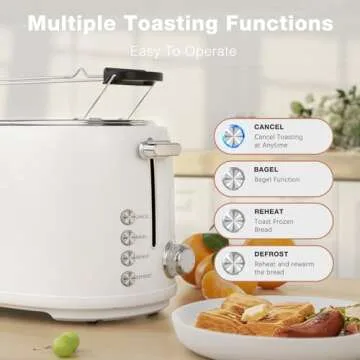 Evoloop 4 Slice Toaster, Long Slot Toaster with Warming Rack, 6 Shade Settings,Bagel/Defrost/Reheat/Cancel, 1.5" Extra Wide Slots Toaster for Croissants Bread, Stainless Steel (White)